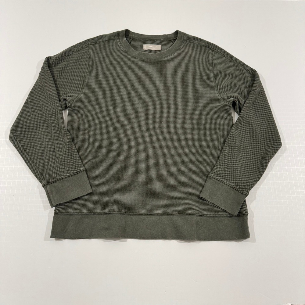 Everlane Waffle Knit Sweatshirt Women Large Olive Green Organic Cotton Top